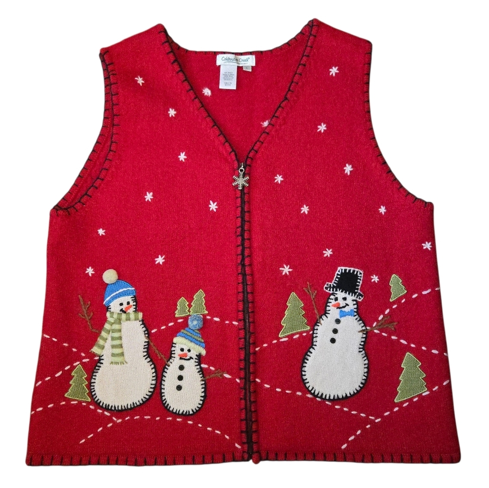 Coldwater Creek Red Snowman Christmas Wool Vest